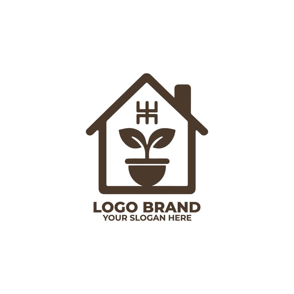 House and Plant Flat Logo Design vector