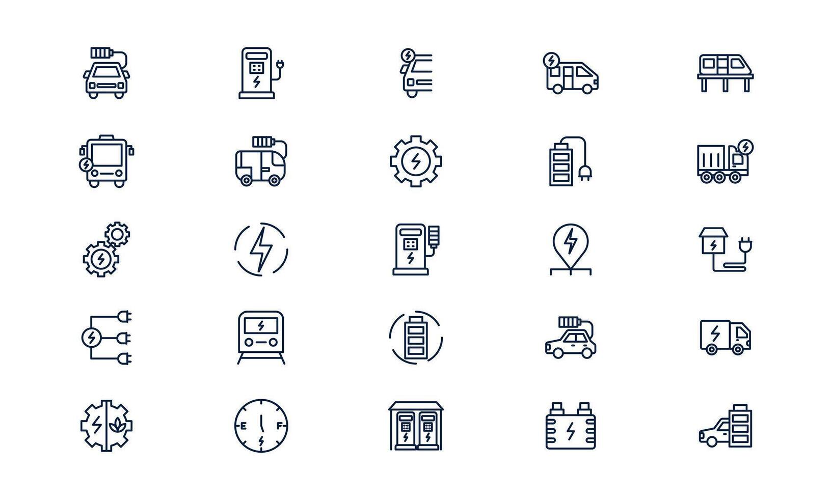 Electrical vehicle icon showing eco-friendly car with charging cable and battery in outline style vector