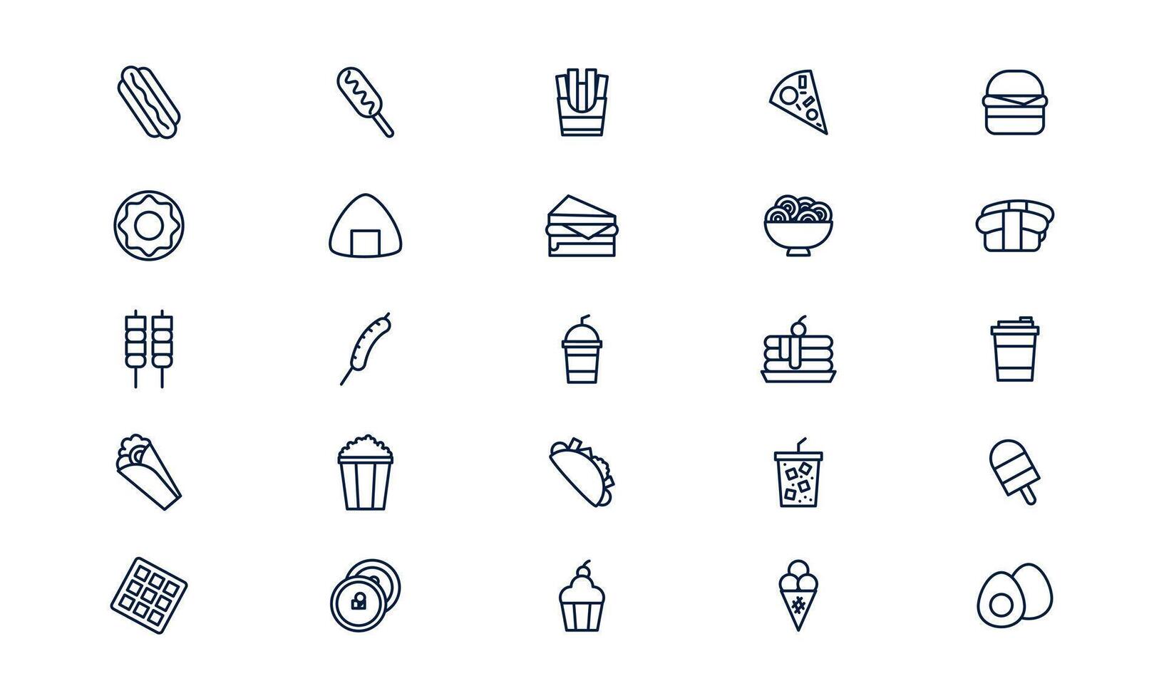 Fast food icon showing burger, fries, and drink in modern outline style for food and restaurant themes vector
