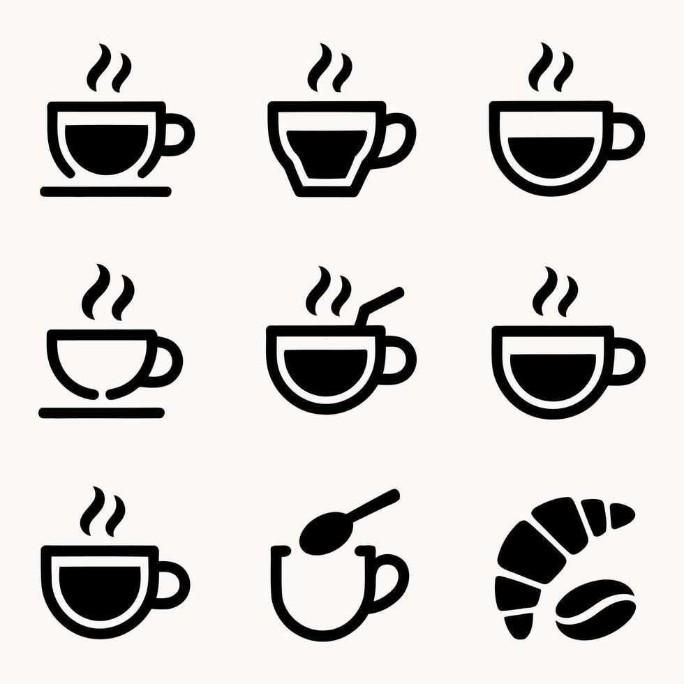 Coffee cup icons set variations and pastry vector