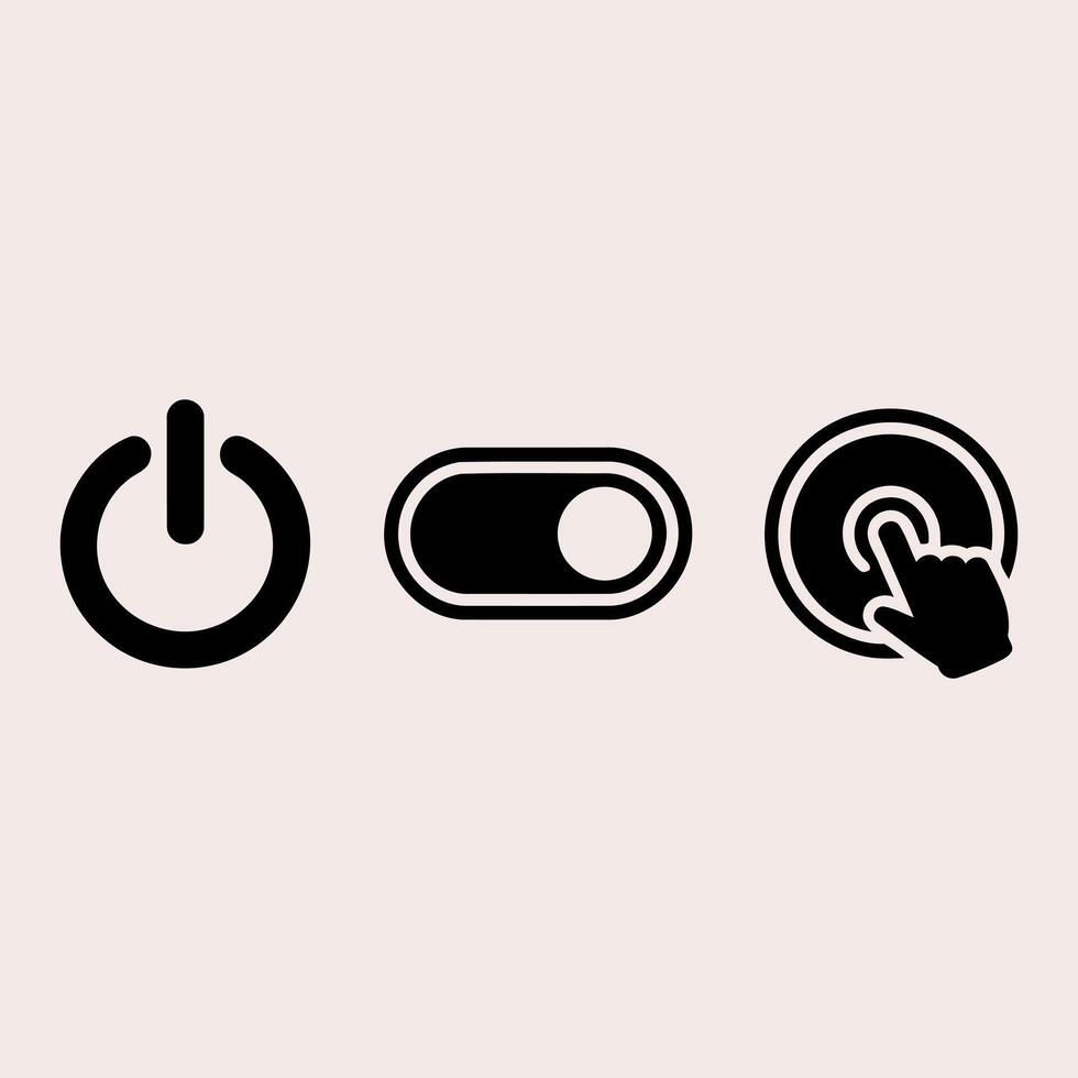 power button toggle switch and touch control icons vector