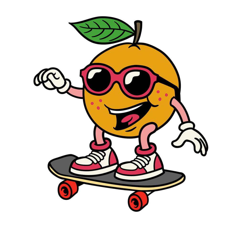 Cartoon Illustration of Orange Character Skating vector