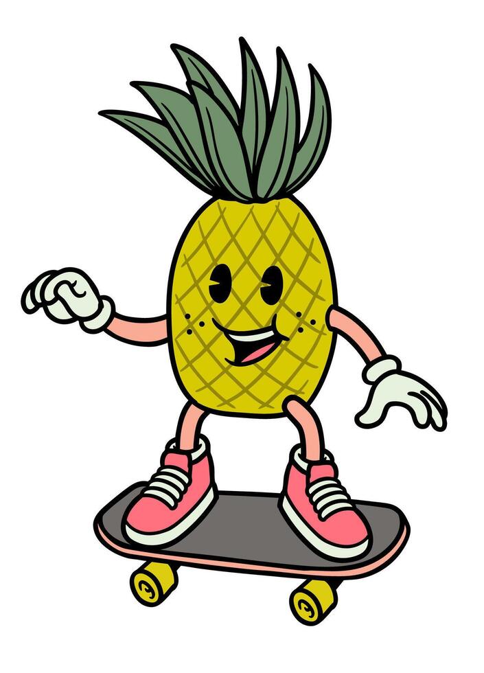 Cartoon Illustration of Pineapple Character Skating vector