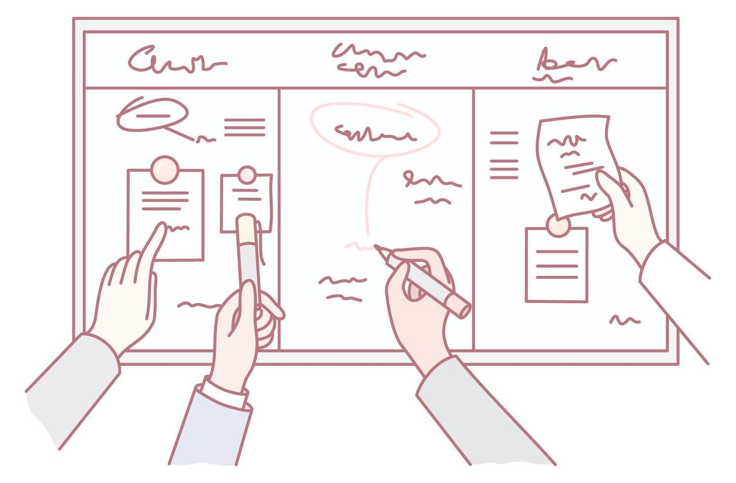 Engaging in a Collaborative Brainstorming Session Held on a Whiteboard for Idea Generation vector