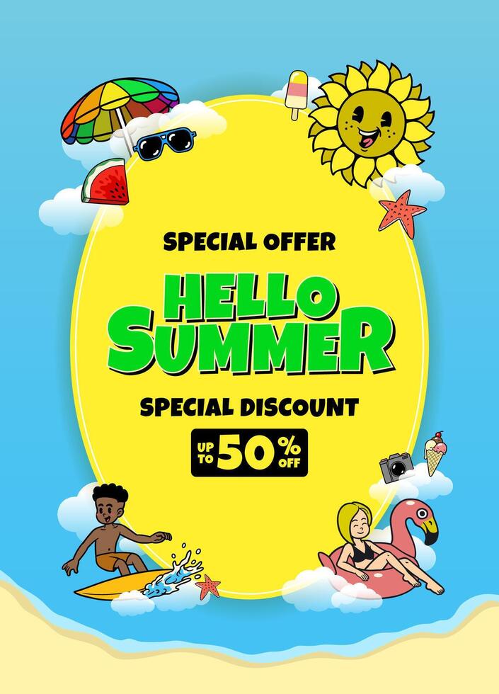 Hello Summer Sale Background Design Concept Template vector