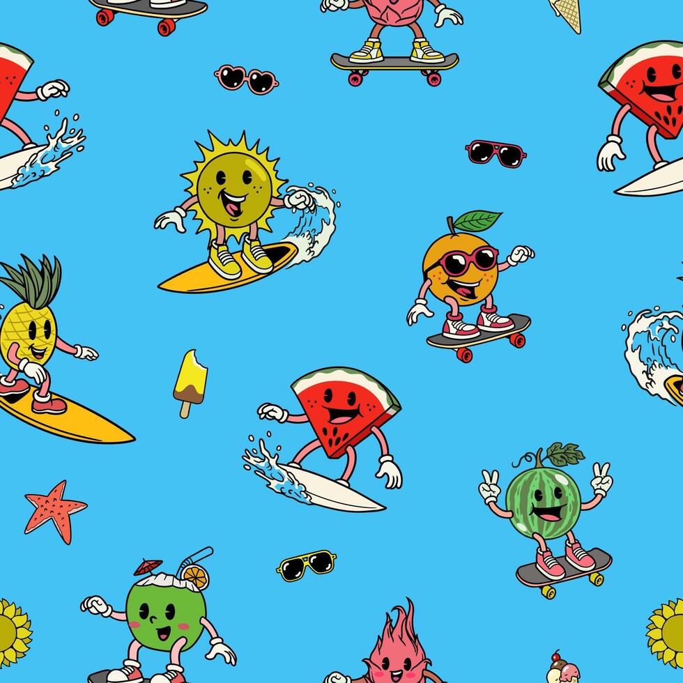 Seamless Pattern of Vintage Summertime Design Illustration vector