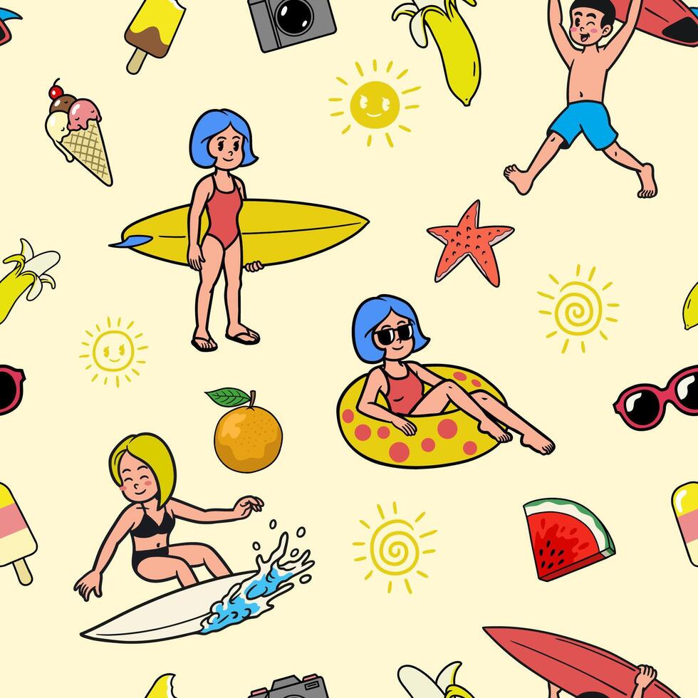 Seamless Pattern of Retro Summertime Concept Design vector