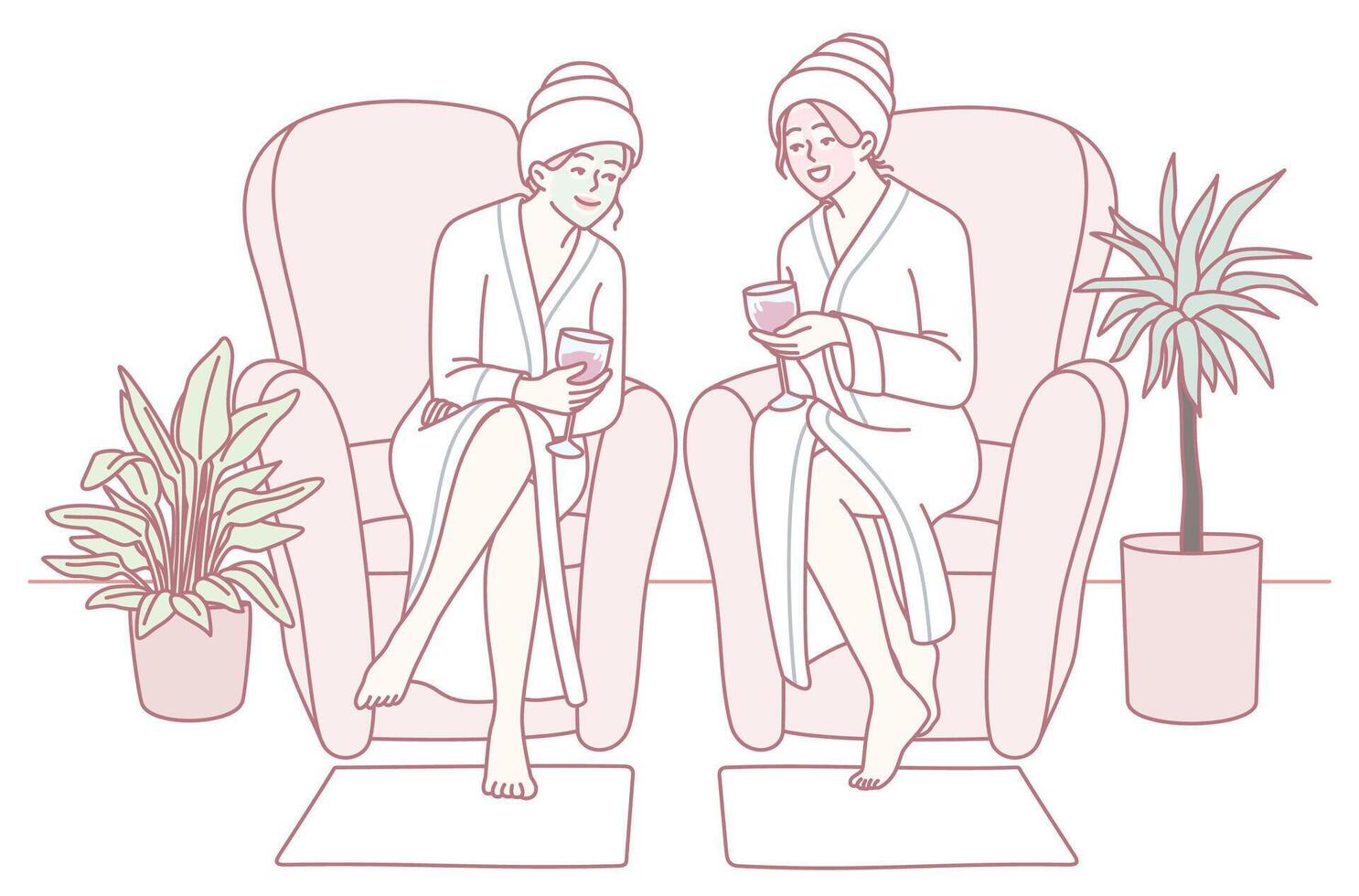 A Relaxing Spa Day Friends Happily Enjoying Pampering Together and Indulging in Tranquility vector