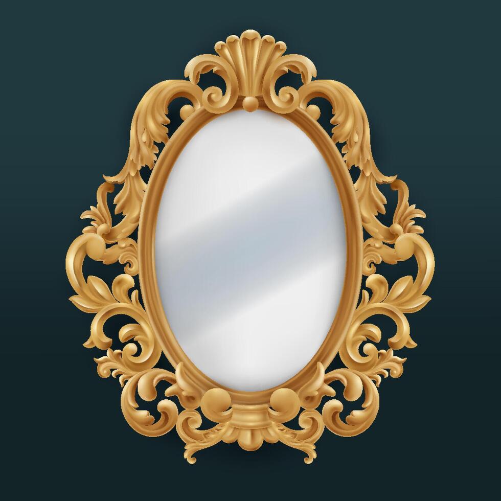 Realistic Golden Baroque Mirror Illustration vector