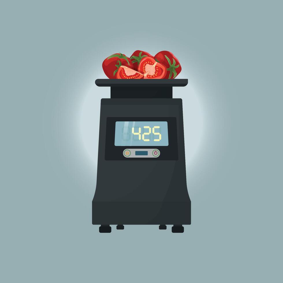 Electric scales and the tomatoes. Weight of vegetables for diet concept stock design illustration vector