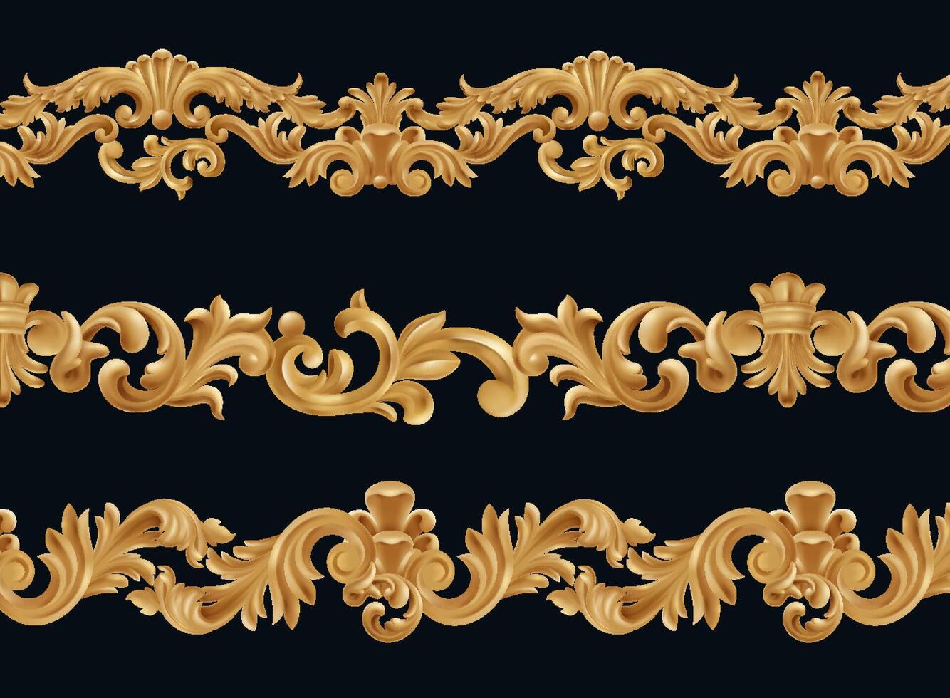 Realistic Elegant Golden Baroque Ornament Collection vector