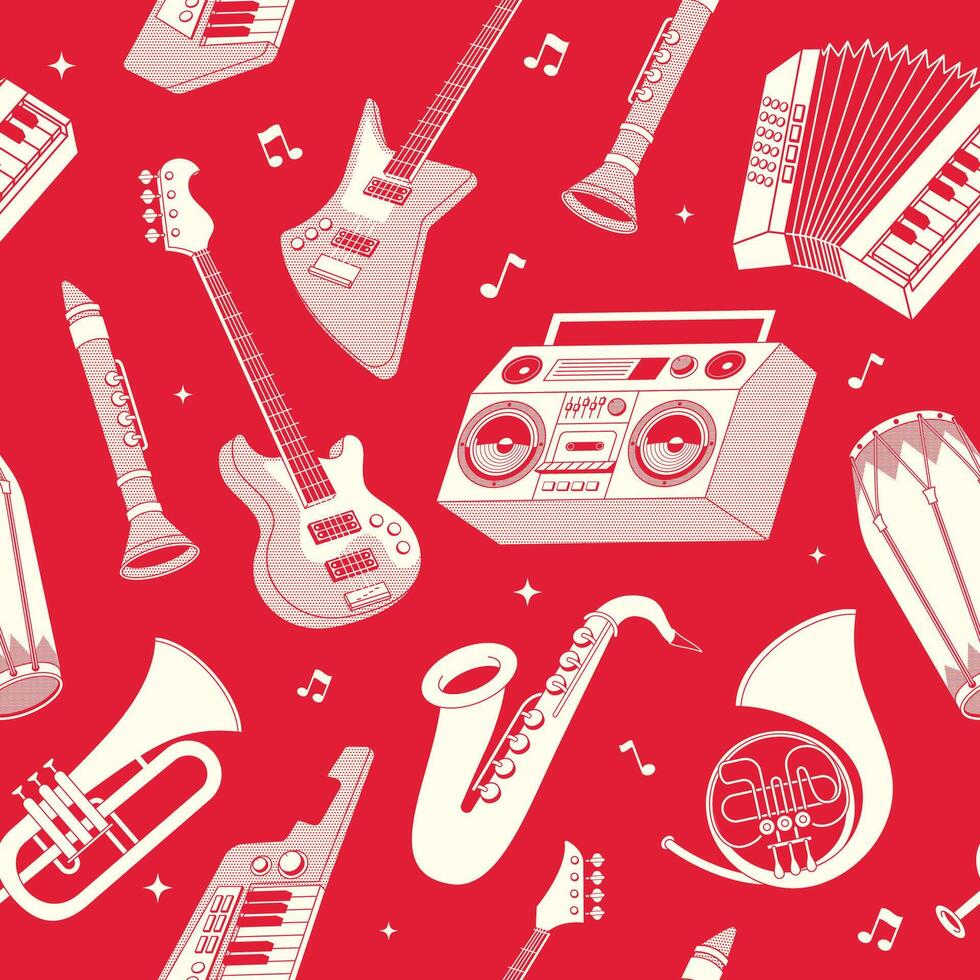 Seamless Pattern of Retro Musical Illustration vector