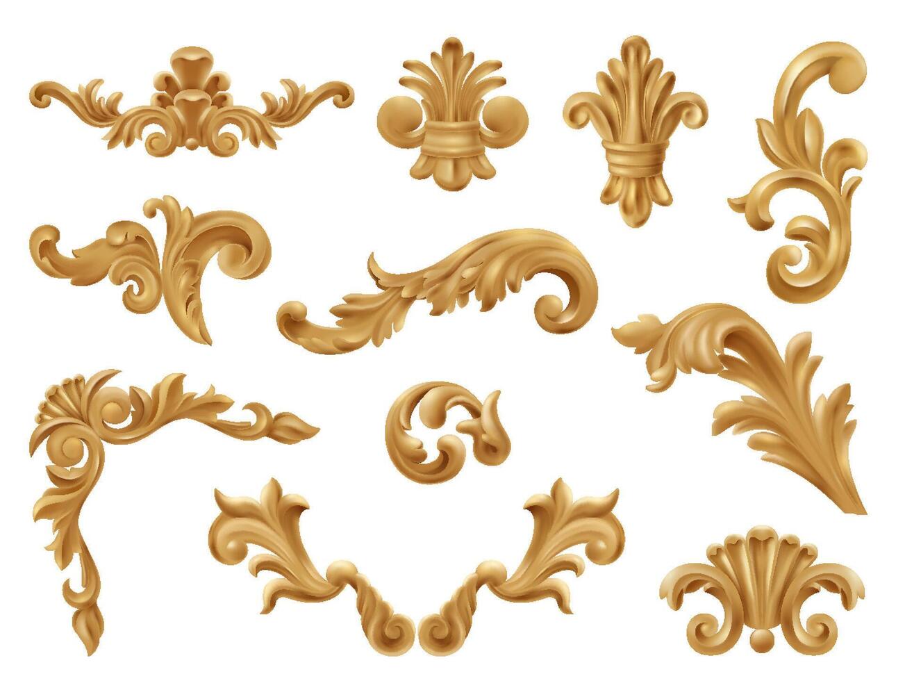 Realistic Golden Baroque Ornament Collection vector