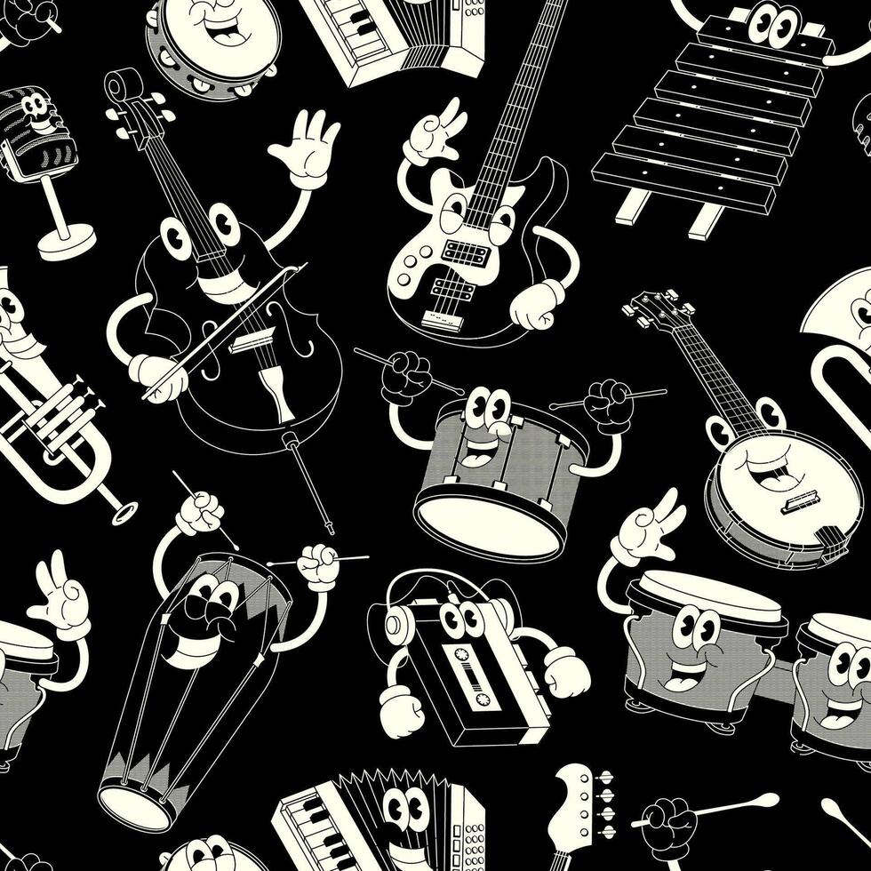 Seamless Pattern of Music Instrument in Monochrome vector