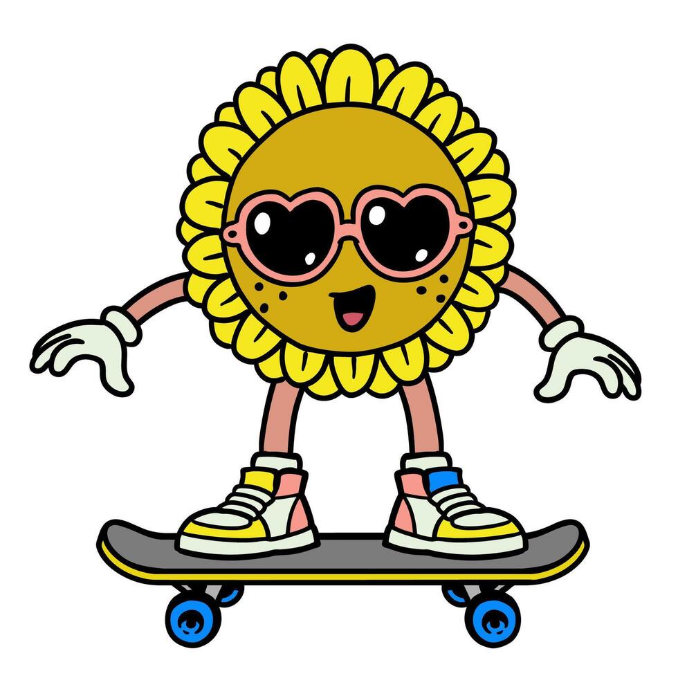 Sun Flower Character Skating Illustration Concept vector