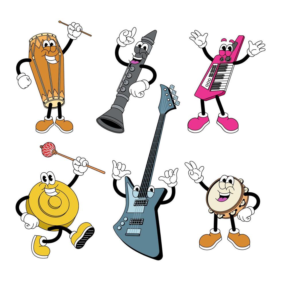 Set Of Happy Music Instrument Character vector