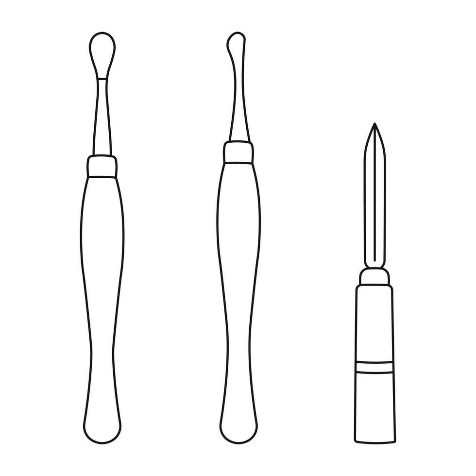 Triangular, spoon shaped scraper for finishing dental prostheses, dental instrument for prosthetics vector
