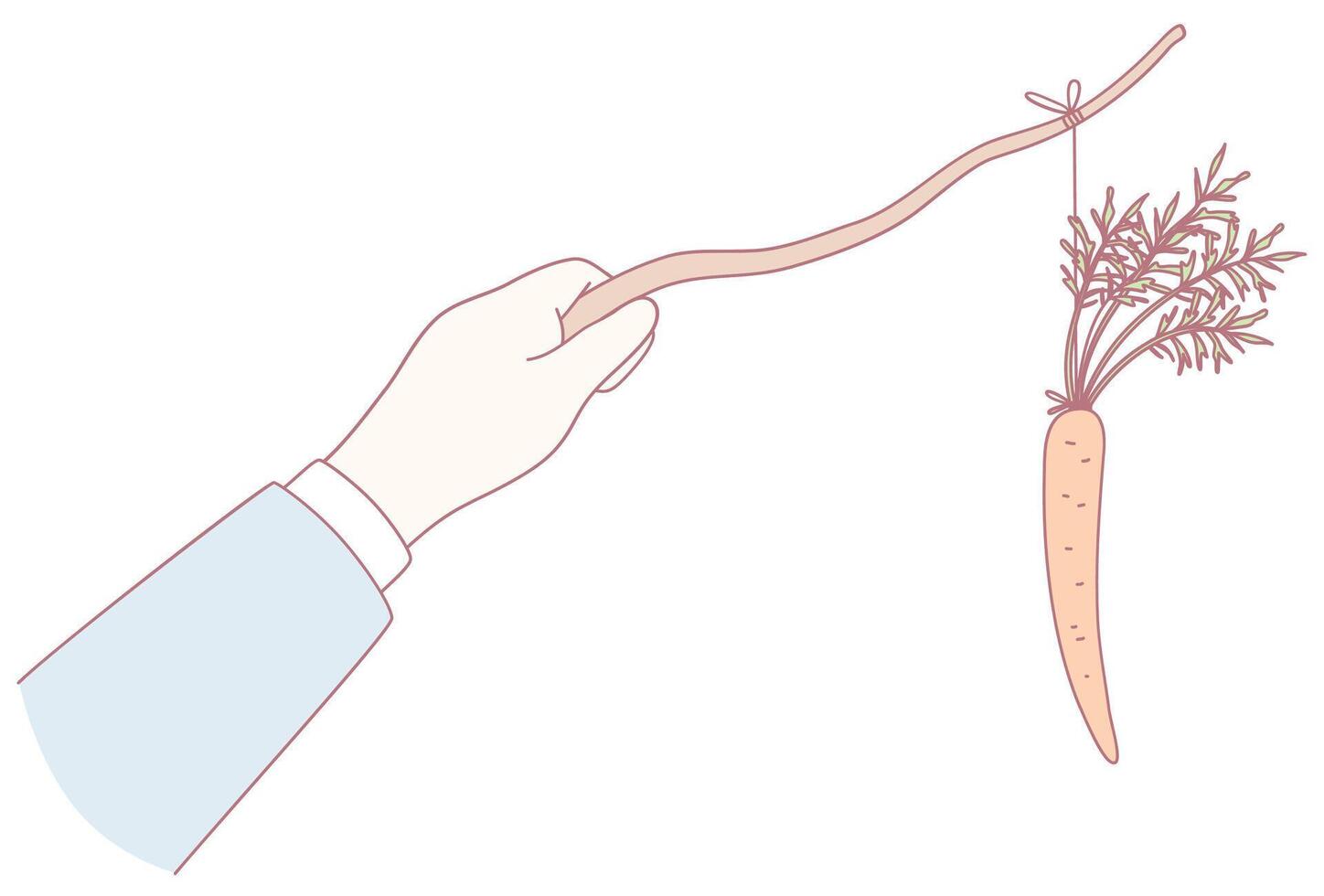 Illustration of a hand holding a carrot on a stick, evoking agriculture, creativity, and motivation vector