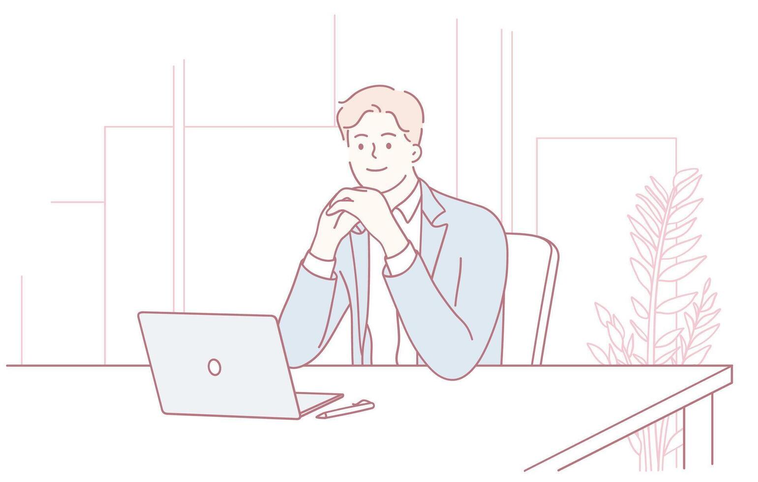A confident professional at work, engaged with a laptop, showing career dedication and expertise vector