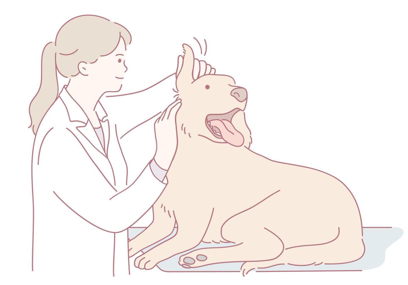 In a warm and professional clinic setting, a skilled vet carefully examines a dog vector