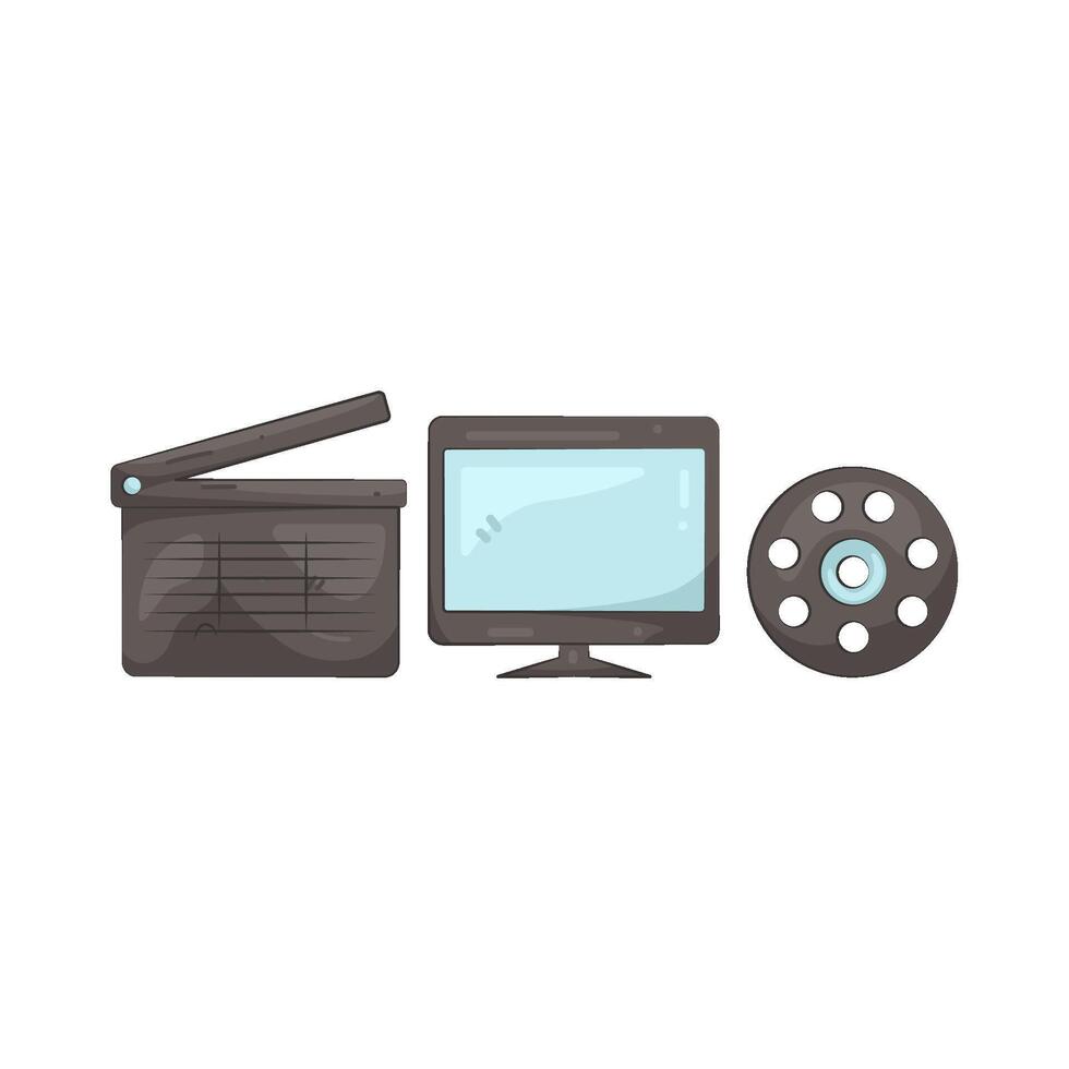 Illustration of Movie Clapper Film Reel and Monitor vector