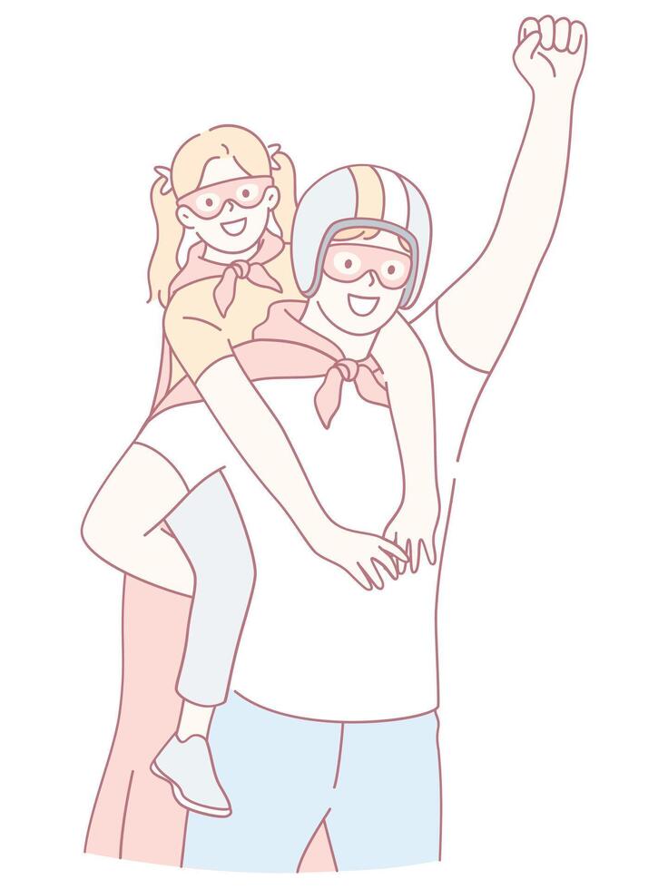 Superhero Adventure A Heartwarming Moment of Connection Between a Parent and a Child vector