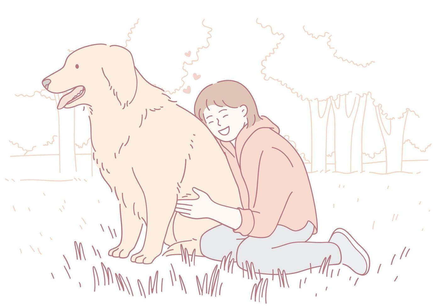 A Joyful and Heartwarming Connection Between a Young Girl and Her Golden Retriever in Nature vector
