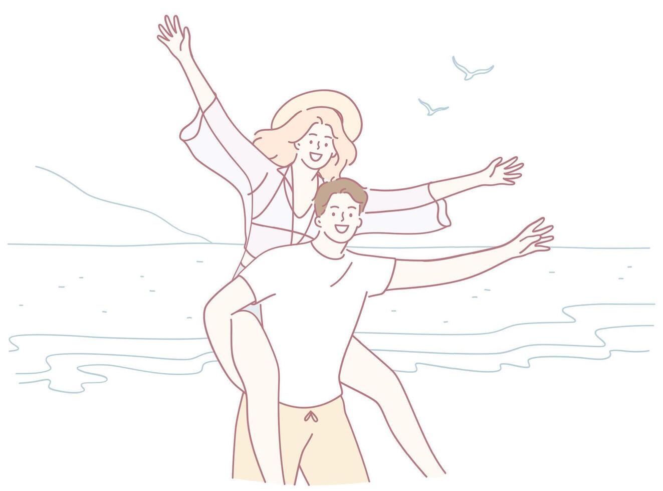 Enjoying a Joyful Beach Day with Closest Friends in a Wonderful Playful Moment Together vector