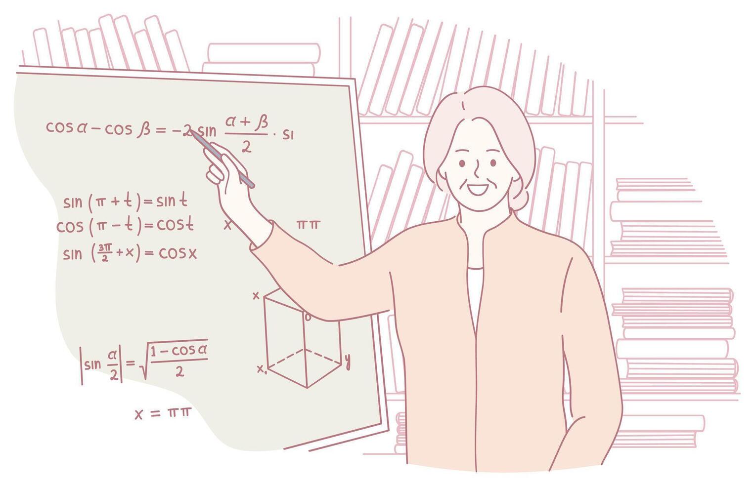 A Mathematics Teacher Providing Detailed Explanations of Concepts in a Classroom Setting vector