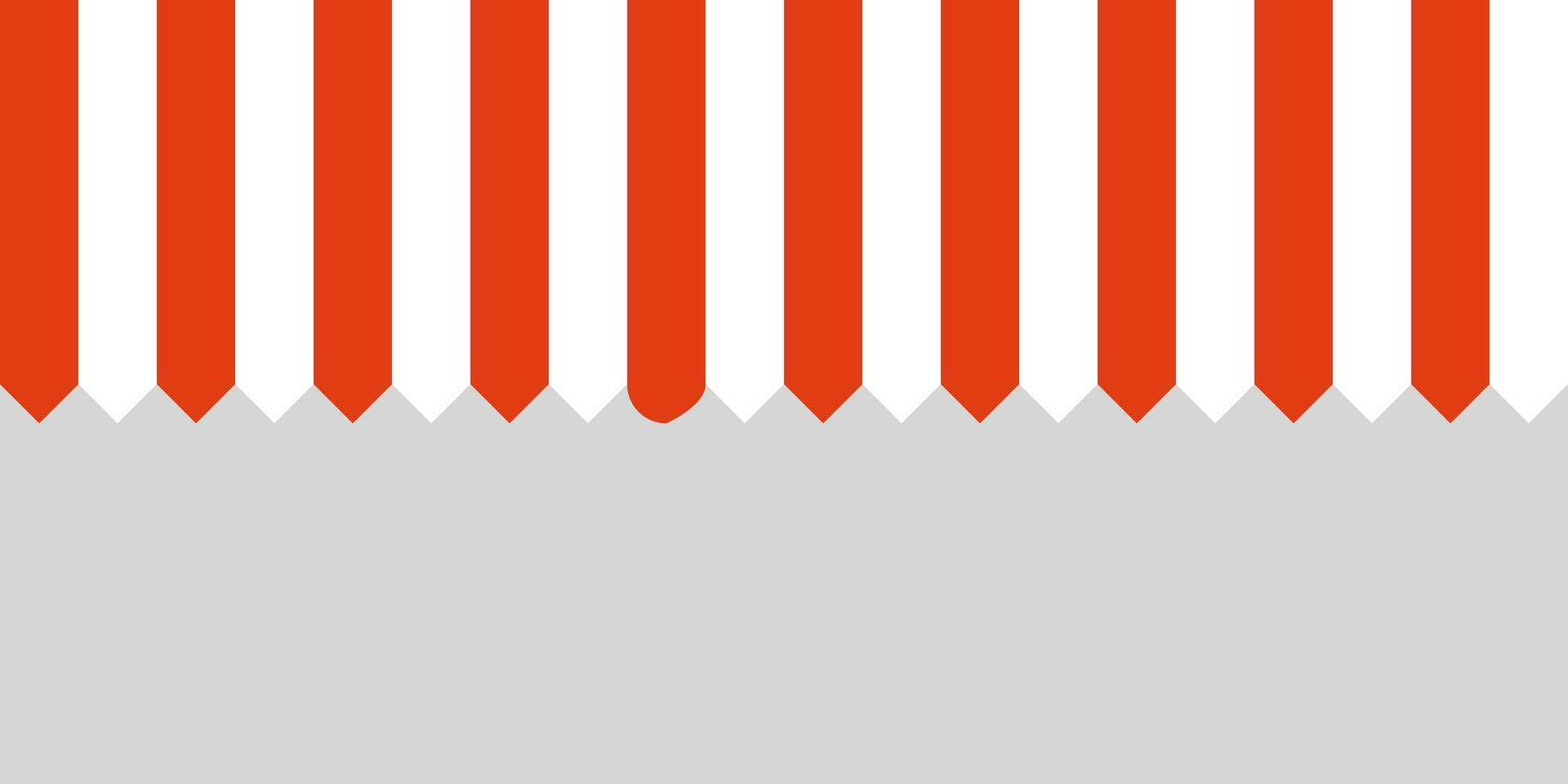 Red and white striped shop awning. Market canopy tent. Sun shade roof. Cafe awning. Shop striped canopy. Seamless pattern. Kiosk window border. illustration isolated on gray background vector