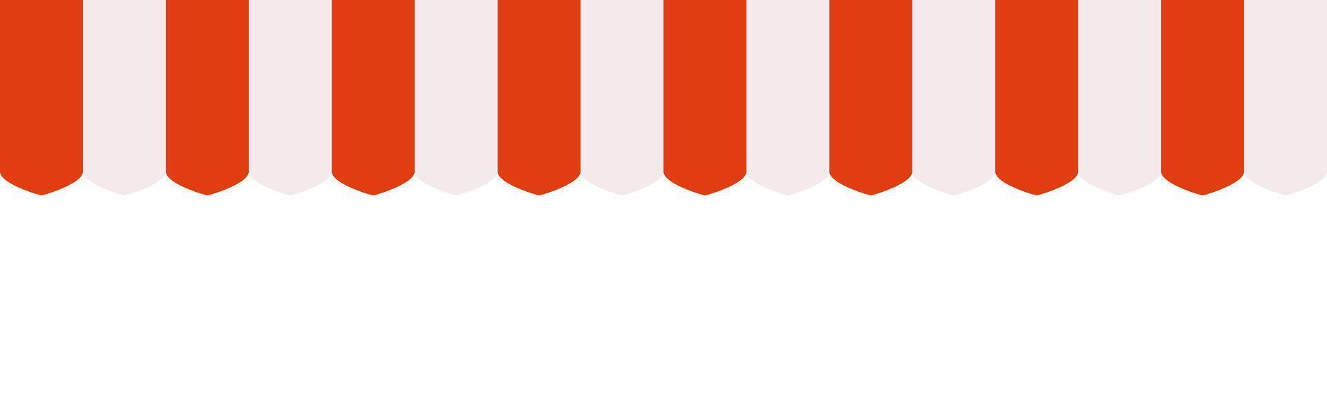 Red and white striped shop awning. Market canopy tent. Sun shade roof. Cafe awning. Shop striped canopy. Seamless pattern. Kiosk window border. illustration isolated on white background vector