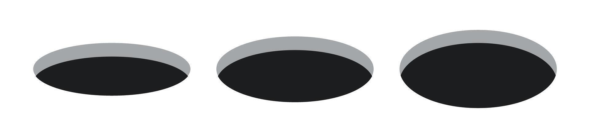 Golf field hole for ball. Rabbit or mouse round hole in ground. 3d perspective circle icons set. illustration isolated on white background vector