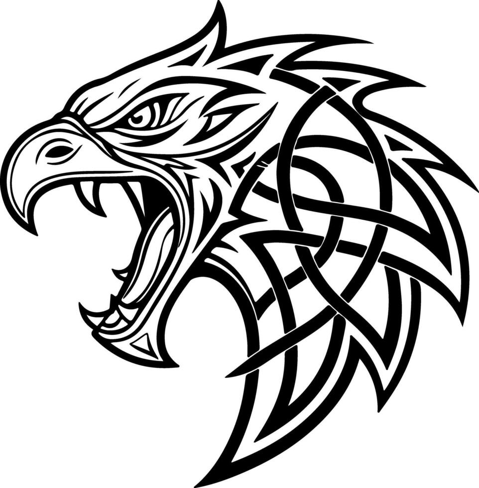 Tribal-style mythical beast face with bold symmetry and black ink shapes, iconic tattoo-ready design for fantasy lovers vector