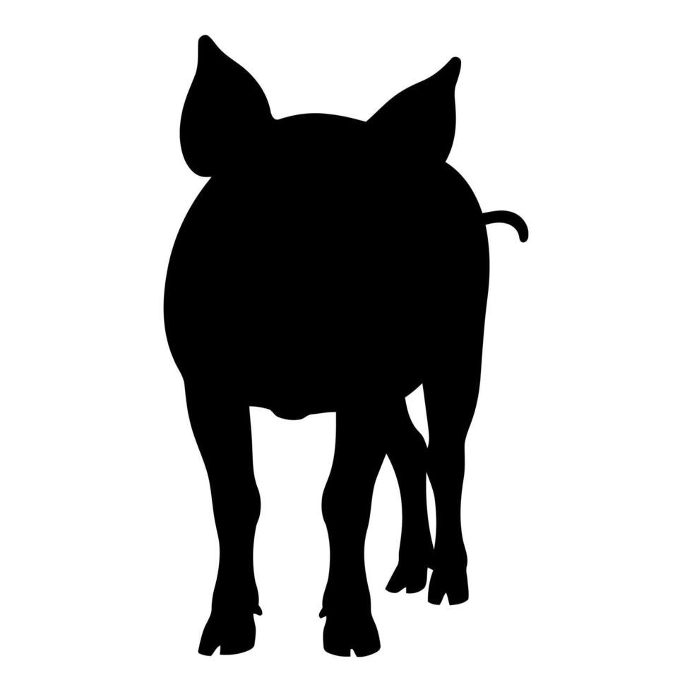 black silhouette of a pig facing forward vector