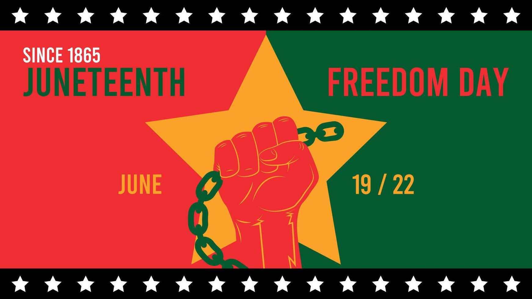 Large hand holding a raised chain against a Juneteenth themed background. Symbol of freedom and justice. Copy space included for a title. vector