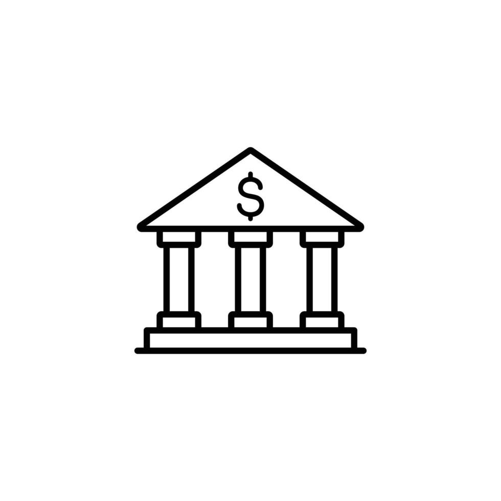 Simple bank icon depicting a building with columns and a dollar sign. Illustrates financial concepts. vector