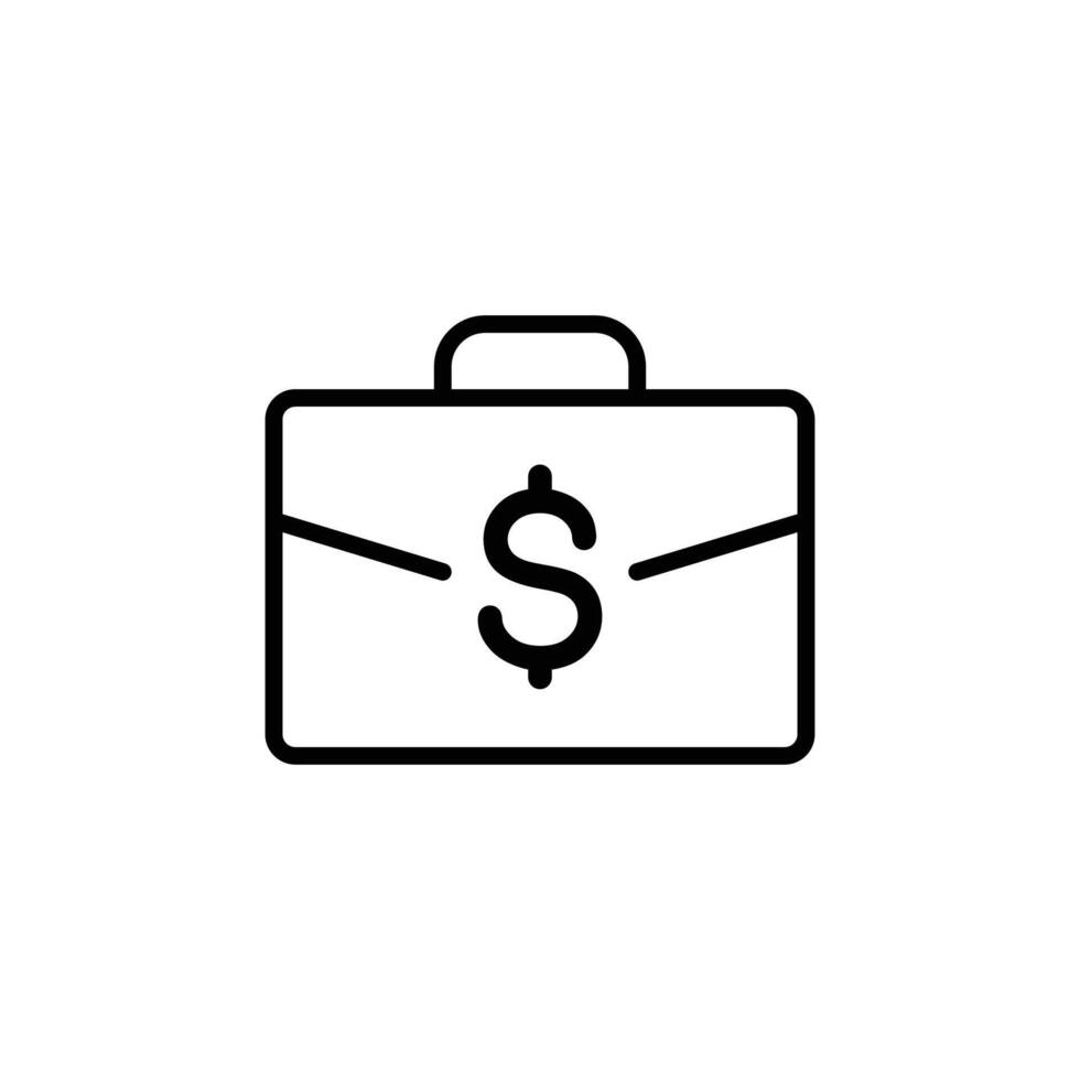 Simple line art icon of briefcase with dollar sign. Symbolizes finance, wealth, and business. vector