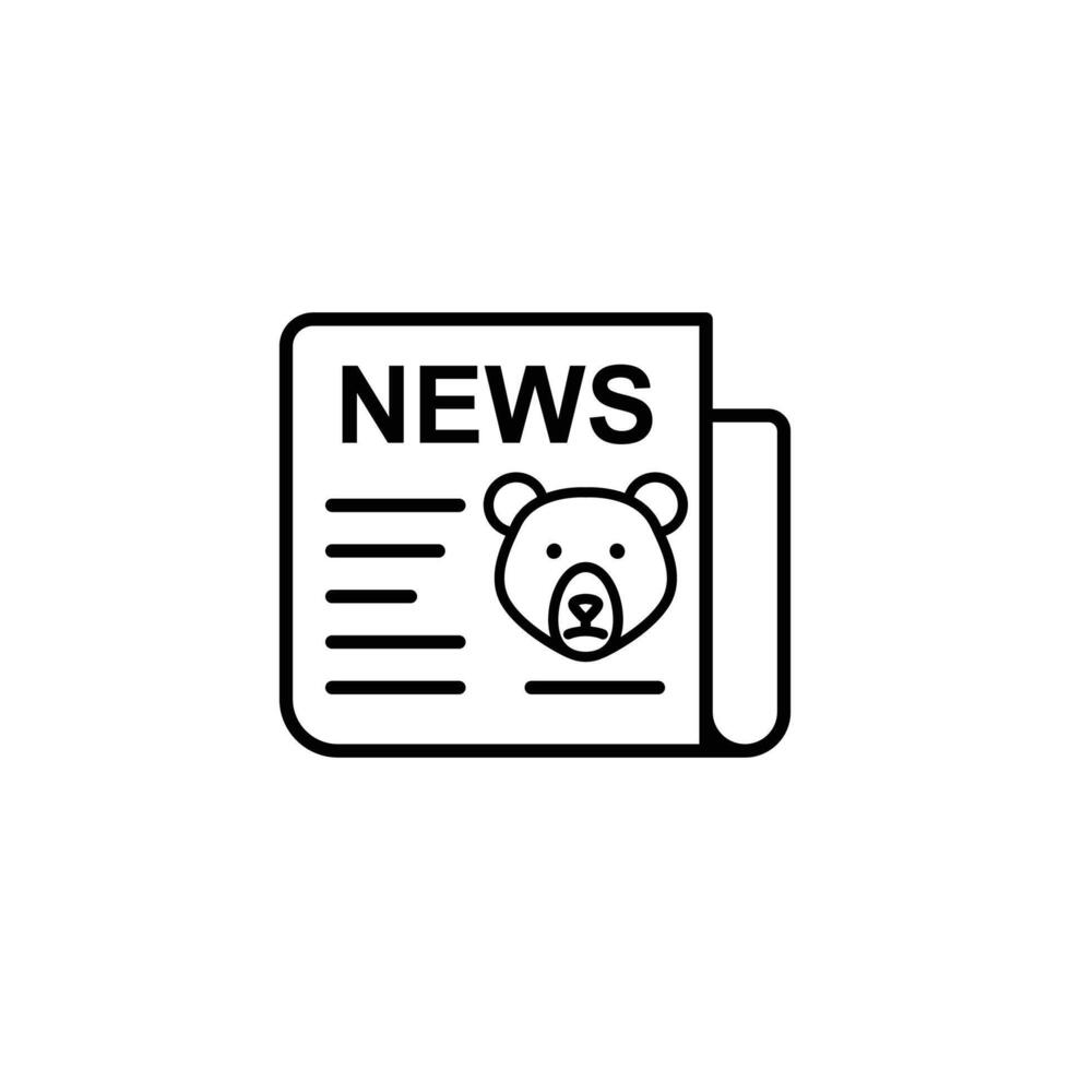 Line art icon of a newspaper featuring a bear. News report illustration vector