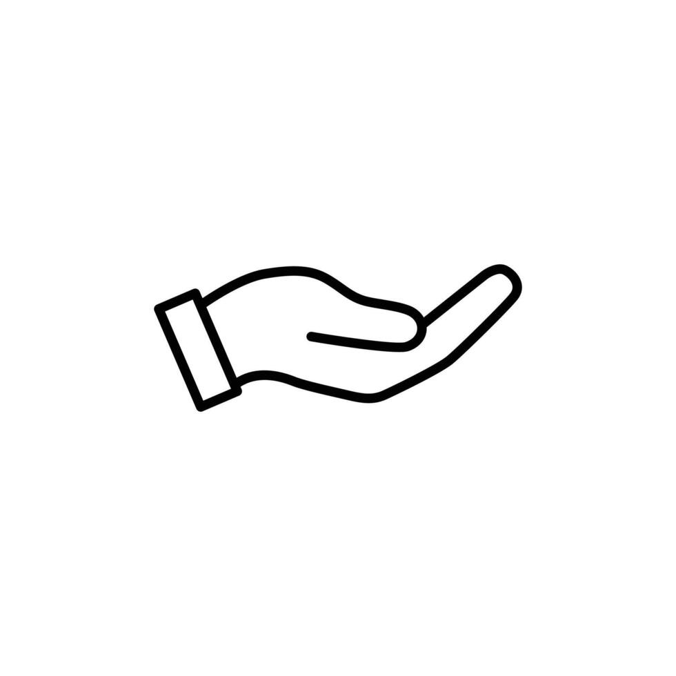 Simple line art icon of an open hand. Symbolizes giving, support, and generosity. vector