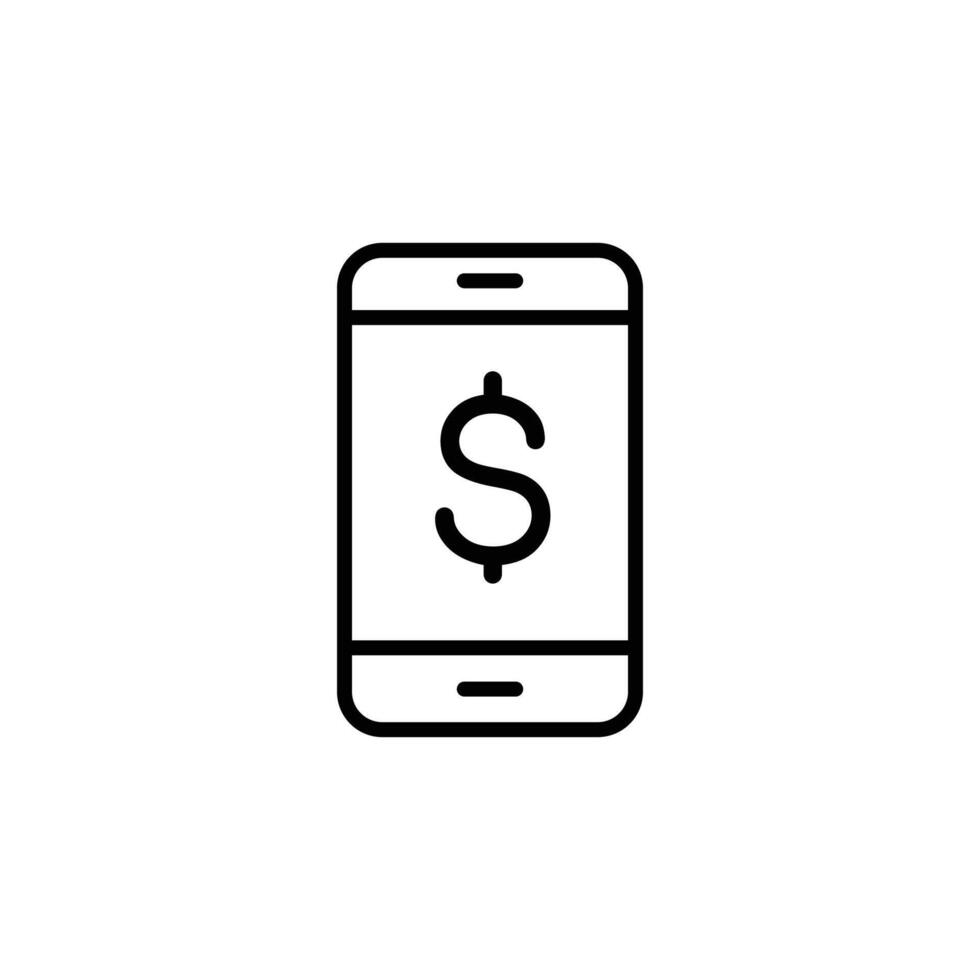 Simple line art icon of a phone screen displaying a dollar sign. Represents mobile payments. vector
