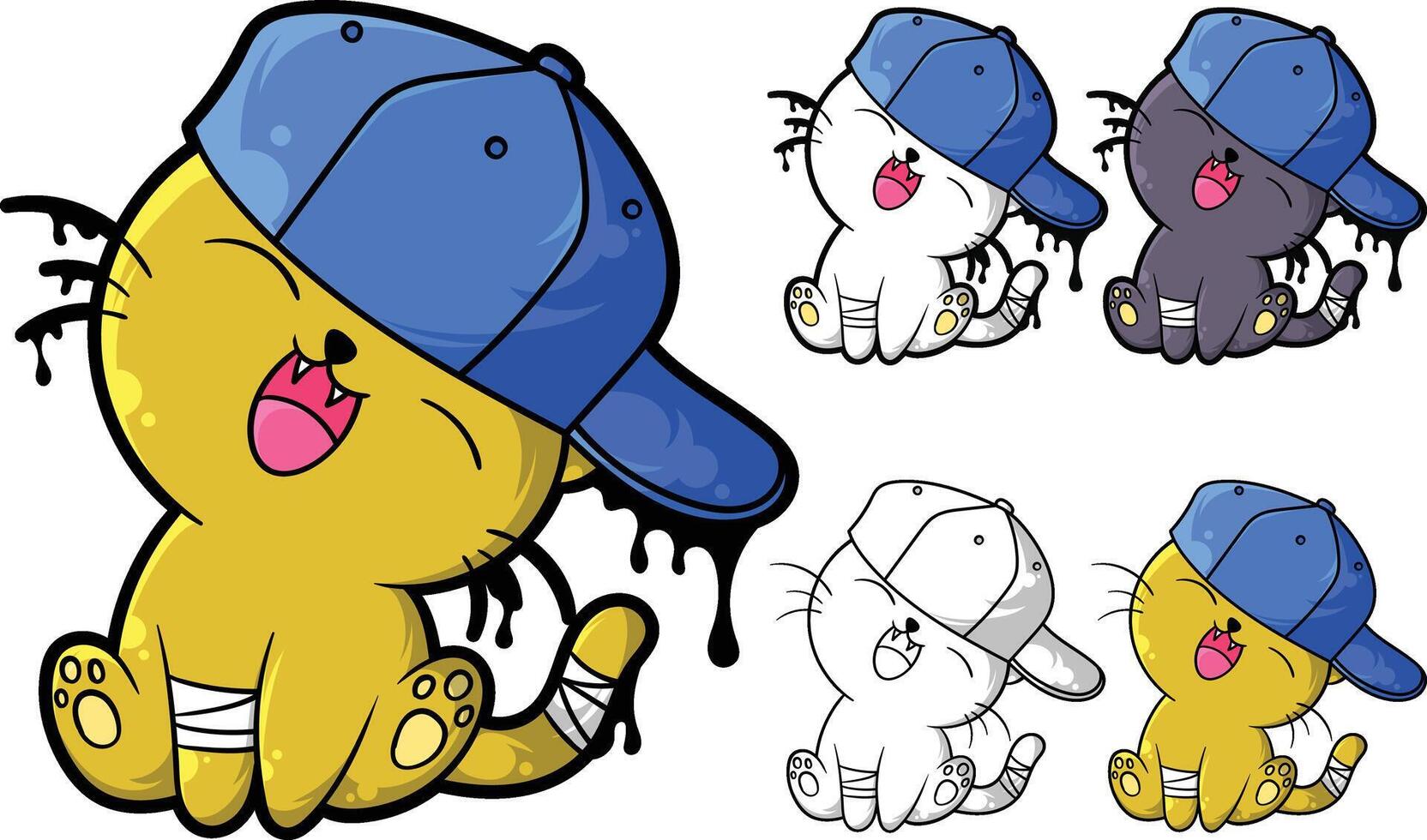 a cartoon cat wearing a baseball cap and a hat vector