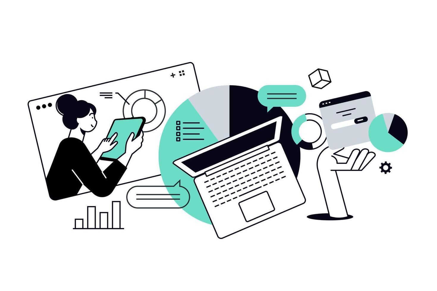 Market research and data analytics. illustration for web banner, social media banner, business presentation, marketing material. vector