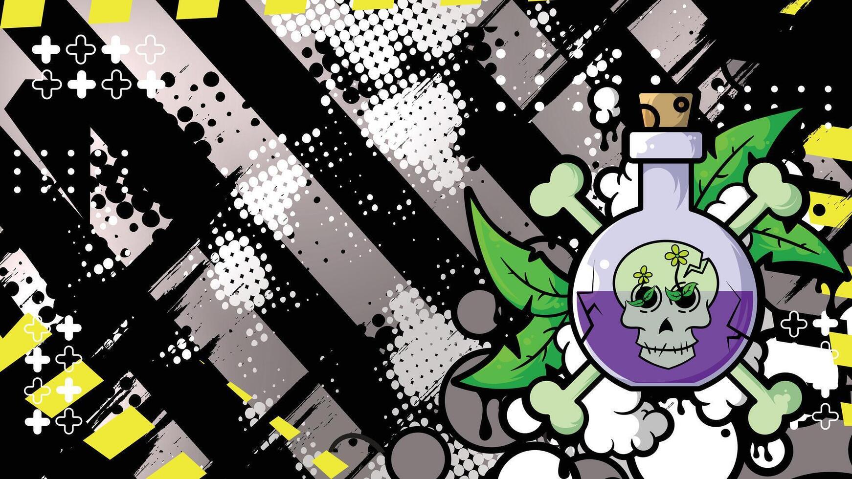 Graffiti Toxic Potion Background with Skull and Leaves vector