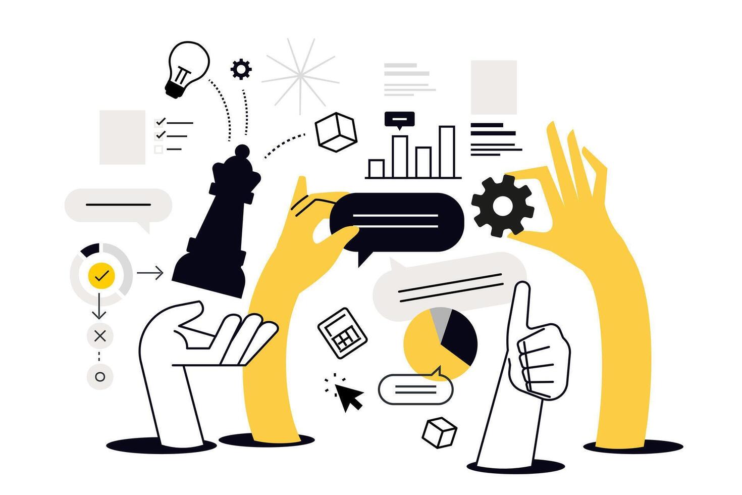 Project development process. illustration for web banner, social media banner, business presentation, marketing material. vector