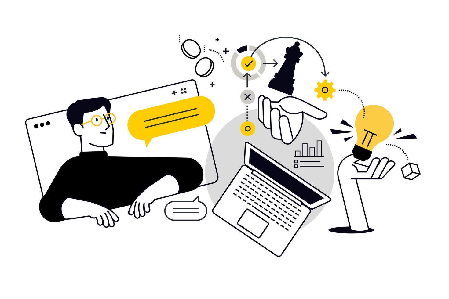 Project development, online business course. illustration for web banner, social media banner, business presentation, marketing material. vector