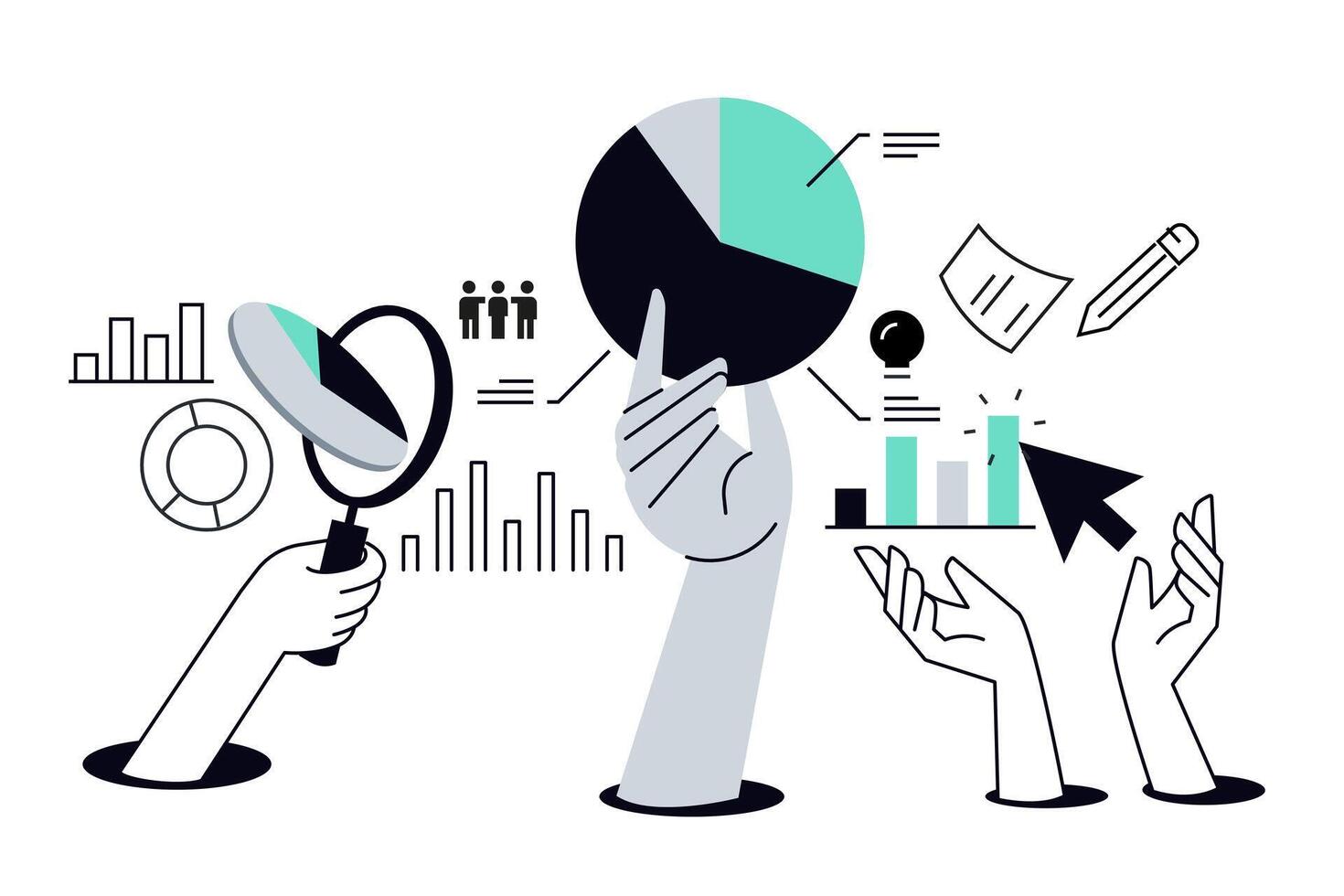 Data analytics. illustration for web banner, social media banner, business presentation, marketing material. vector