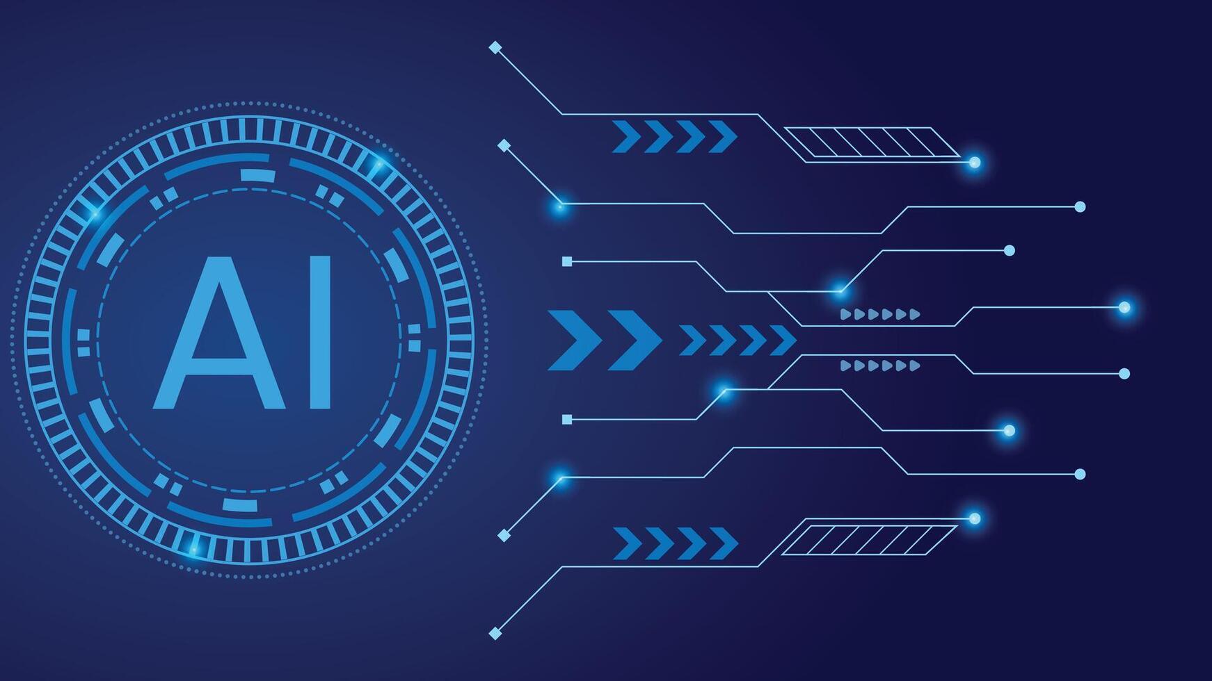 Abstract artificial intelligence tech background with circuit patterns and glowing blue lines on a dark backdrop, perfect for innovation, data, or computing themes vector