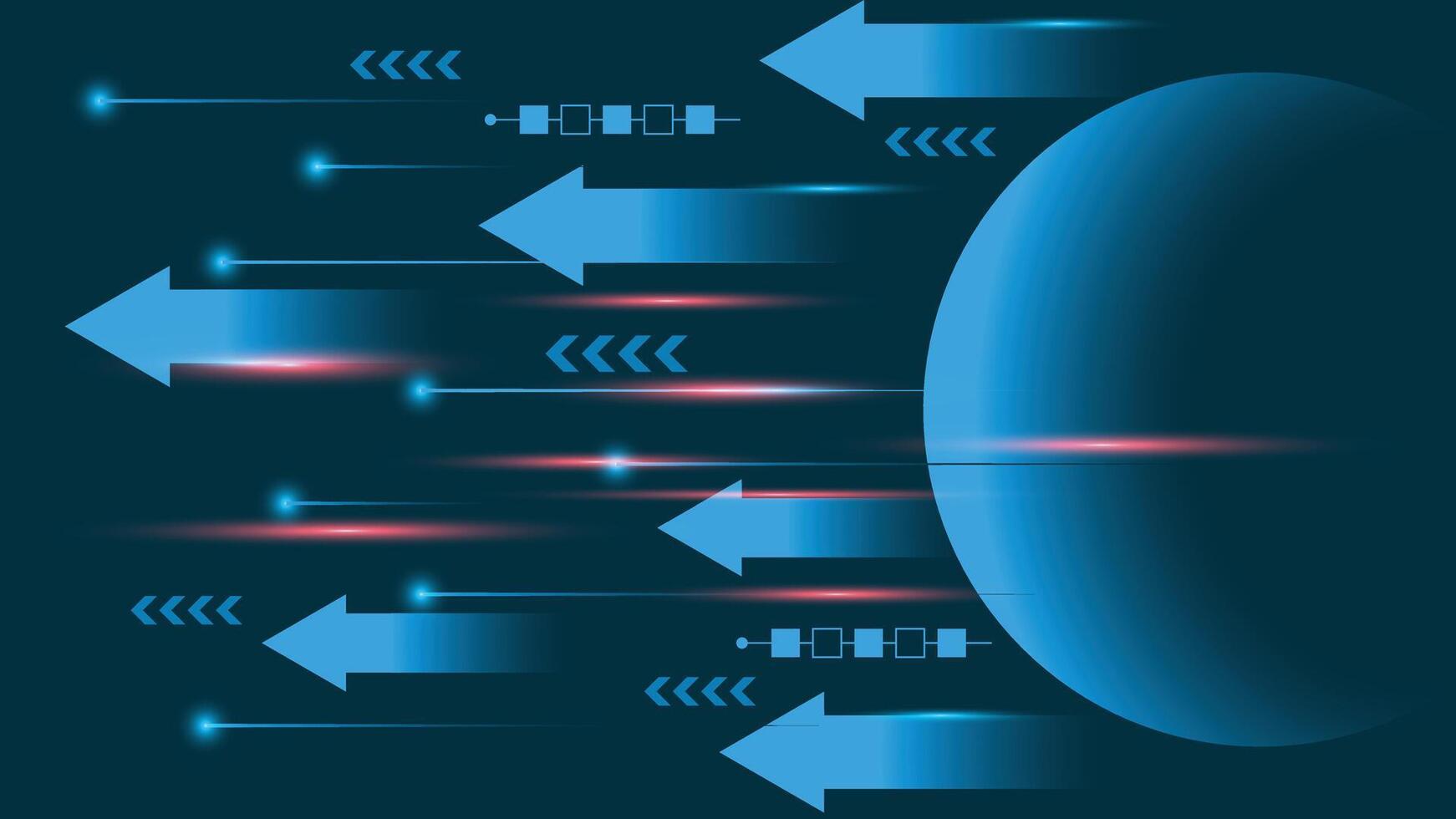 Dynamic technology background featuring glowing blue arrows, motion blur effects, and digital circuit elements, ideal for themes of speed, innovation, or data transmission vector