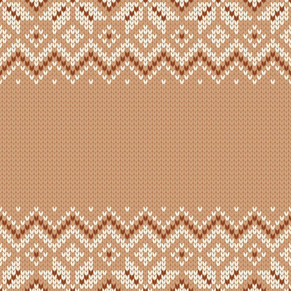 Knitwear texture. Template with place for text. Traditional seasonal seamless background for holiday design. Winter knitted wool sweater pattern with snowflakes. Christmas beige illustration. vector
