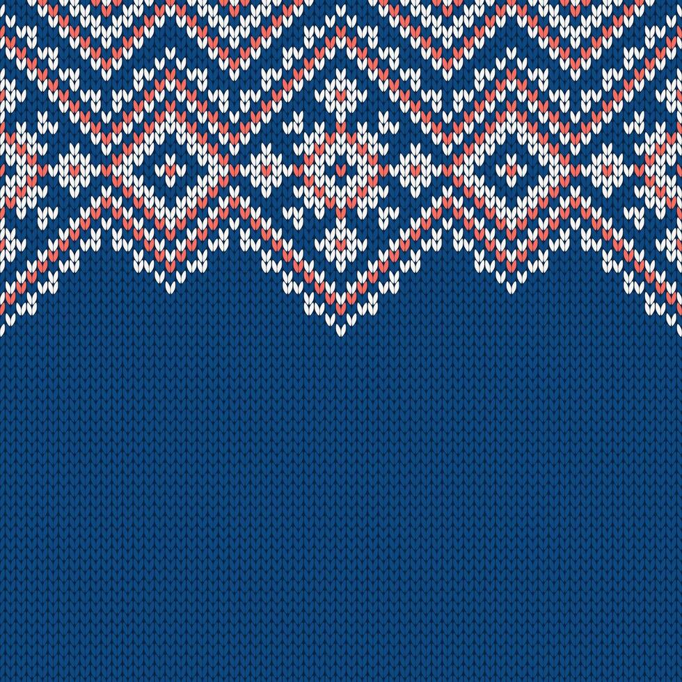 Knitwear blue red texture. Template with empty place for text. Traditional seasonal seamless background for holiday design. Winter knitted wool sweater pattern with snowflakes, illustration. vector